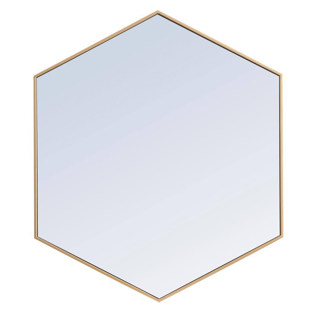 Alt View 2. Elegant Decor - Metal frame hexagon mirror 41 inch in Brass - Brass.