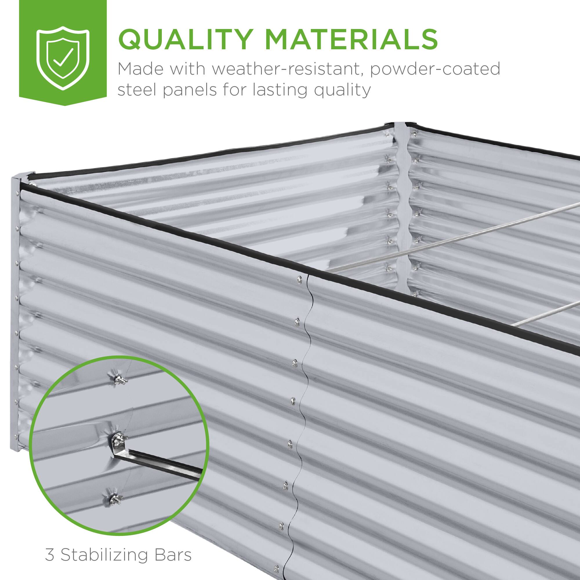 QUALITY MATERIALS  
Made with weather-resistant, powder-coated steel panels for lasting quality  

3 Stabilizing Bars