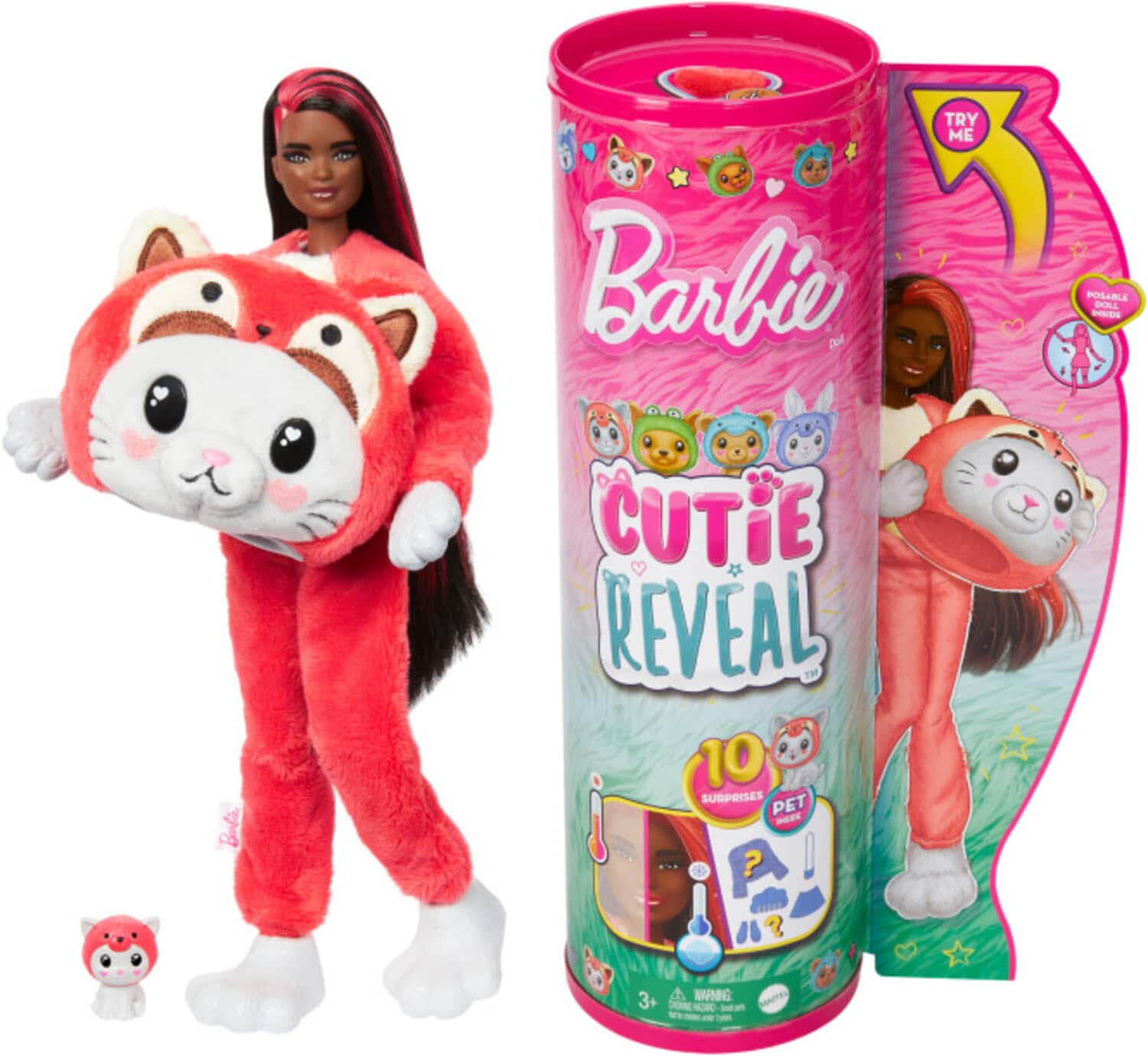 Mattel - Barbie Cutie Reveal Costume Series Barbie with Kitty as Red Panda - COLLECTABLES - Multicolor
