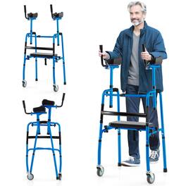 Costway - Versatile Rolling Walker All Terrain Stand-Assist Walker with 2 Premium Wheels Navy - Blue