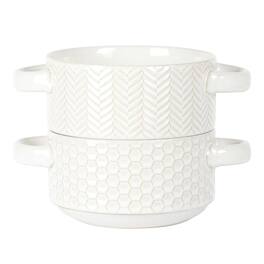 Gibson - Elite Earlhart 2 Piece 6 Inch Ribbed Stoneware Soup Bowl Set with Handles - White