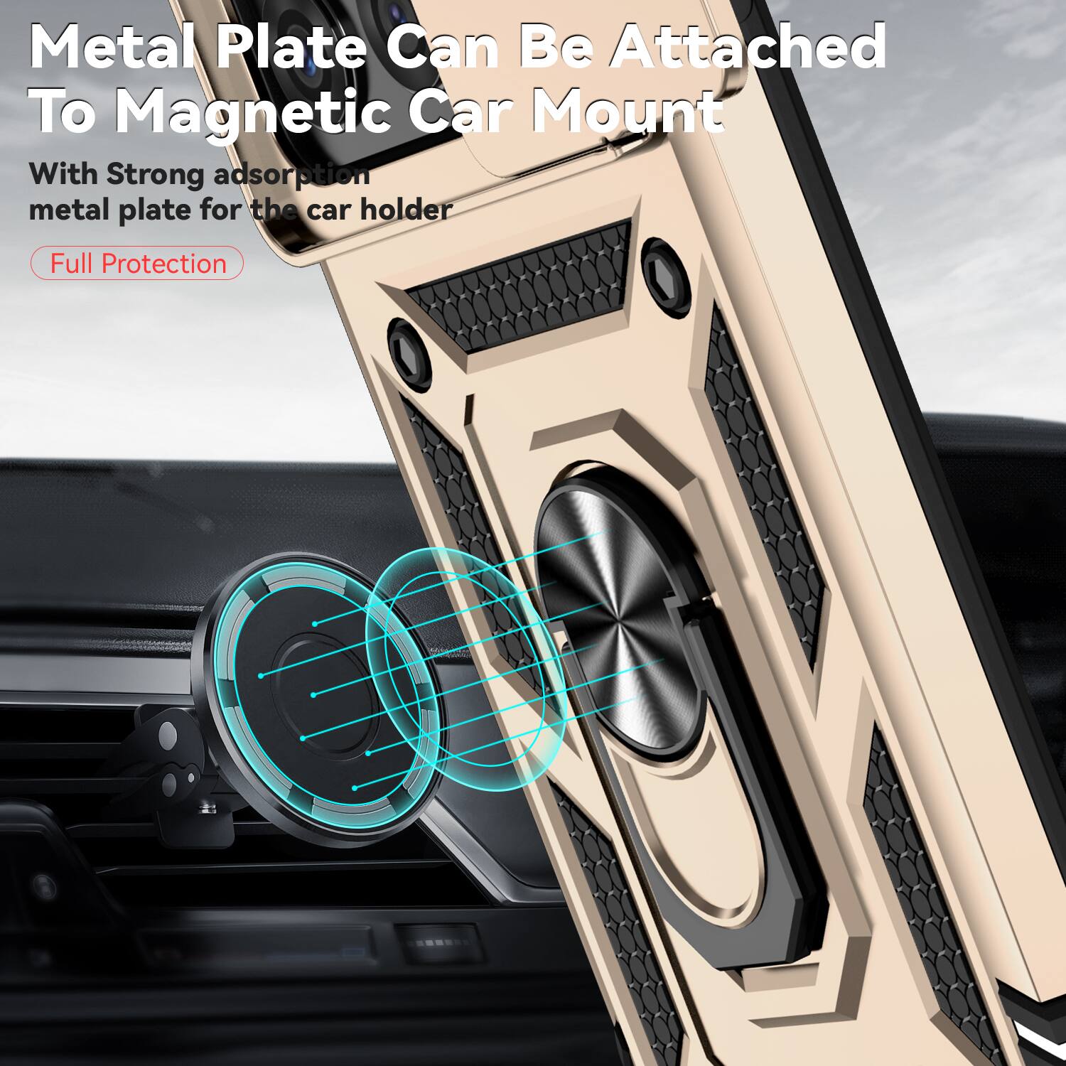 Metal Plate Can Be Attached To Magnetic Car Mount

With Strong adsorption metal plate for the car holder

Full Protection