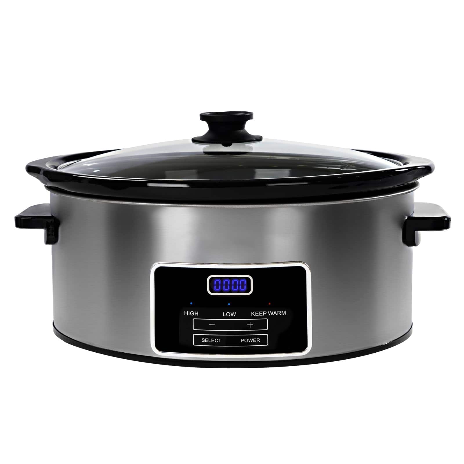 GlowWise - 8-Quart Digital Slow Cooker w/Timer - 3 Heat Settings (Warm/Low/High) - Family Meals for 10+ People - Silver
