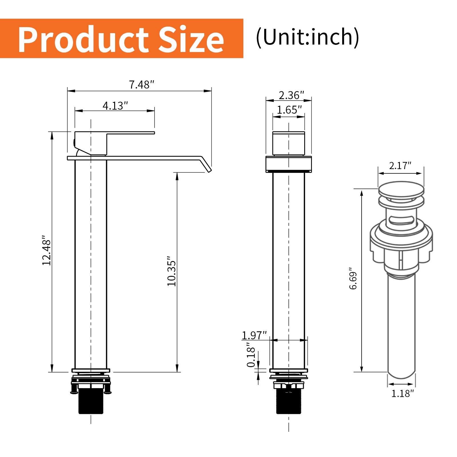 Product Size (Unit: inch)

- 7.48"
- 4.13"
- 12.48"
- 10.35"
- 2.36"
- 1.65"
- 2.17"
- 6.69"
- 1.97"
- 0.18"
- 1.18"