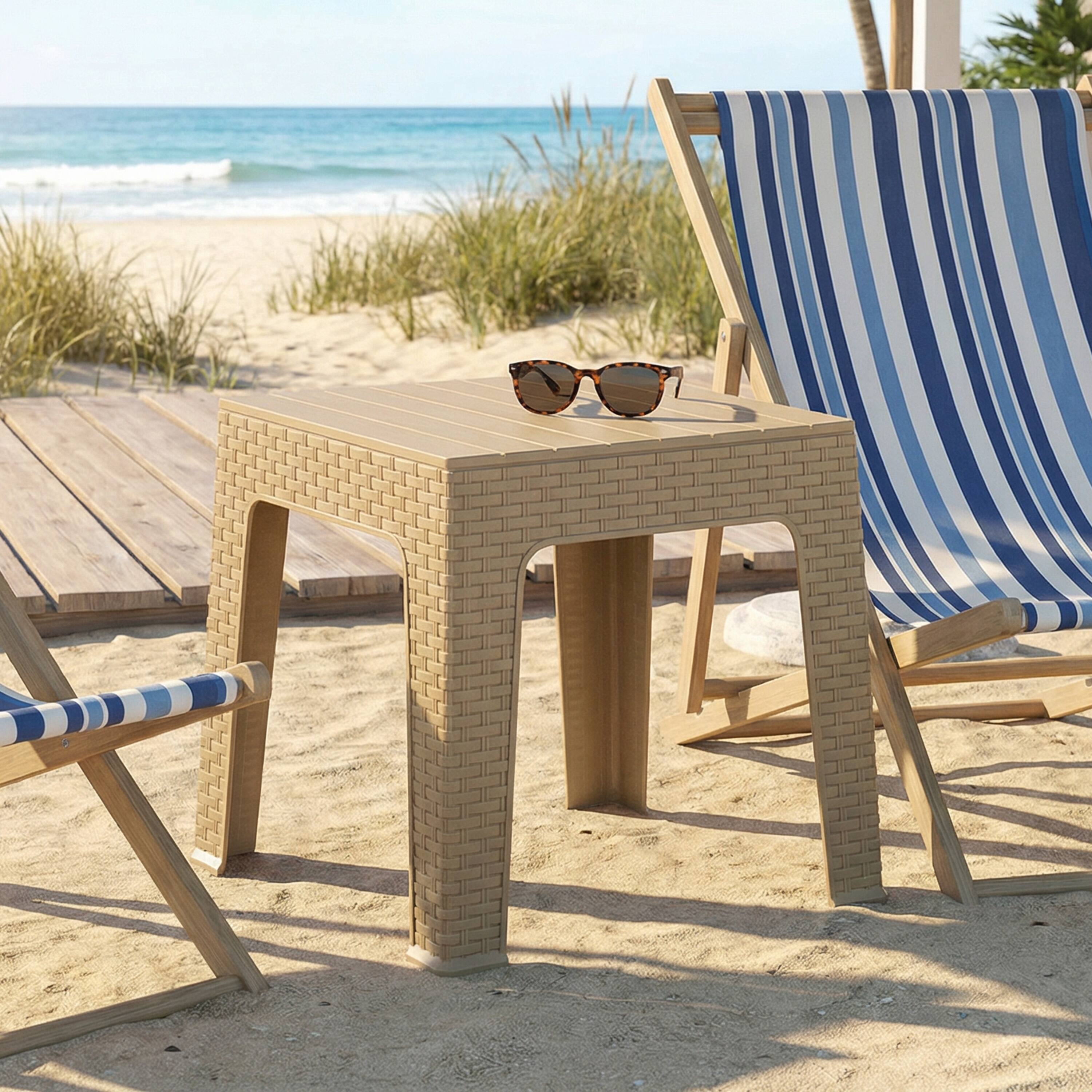 Alt View 7. Sunnydaze - 17.75" Plastic Square Patio Side Table - Beige.