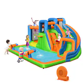 Costway - Inflatable Water Slide Giant Splash Pool with Dual Climbing Walls & 680W Blower - Multicolor