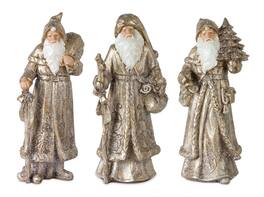 BreeBe - Stone Woodland Santa with Gold Finish (Set of 3) - White, Gold, Champagne