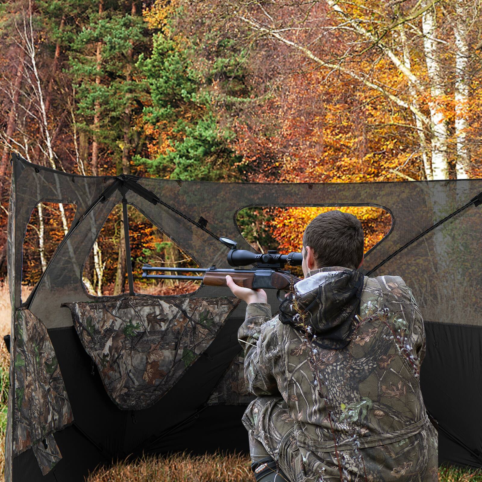 Alt View 3. Costway - Costway Turkey Hunting Ground Blind 2-Panel Pop Up Fence with 3 Shoot Through Ports - Camouflage.