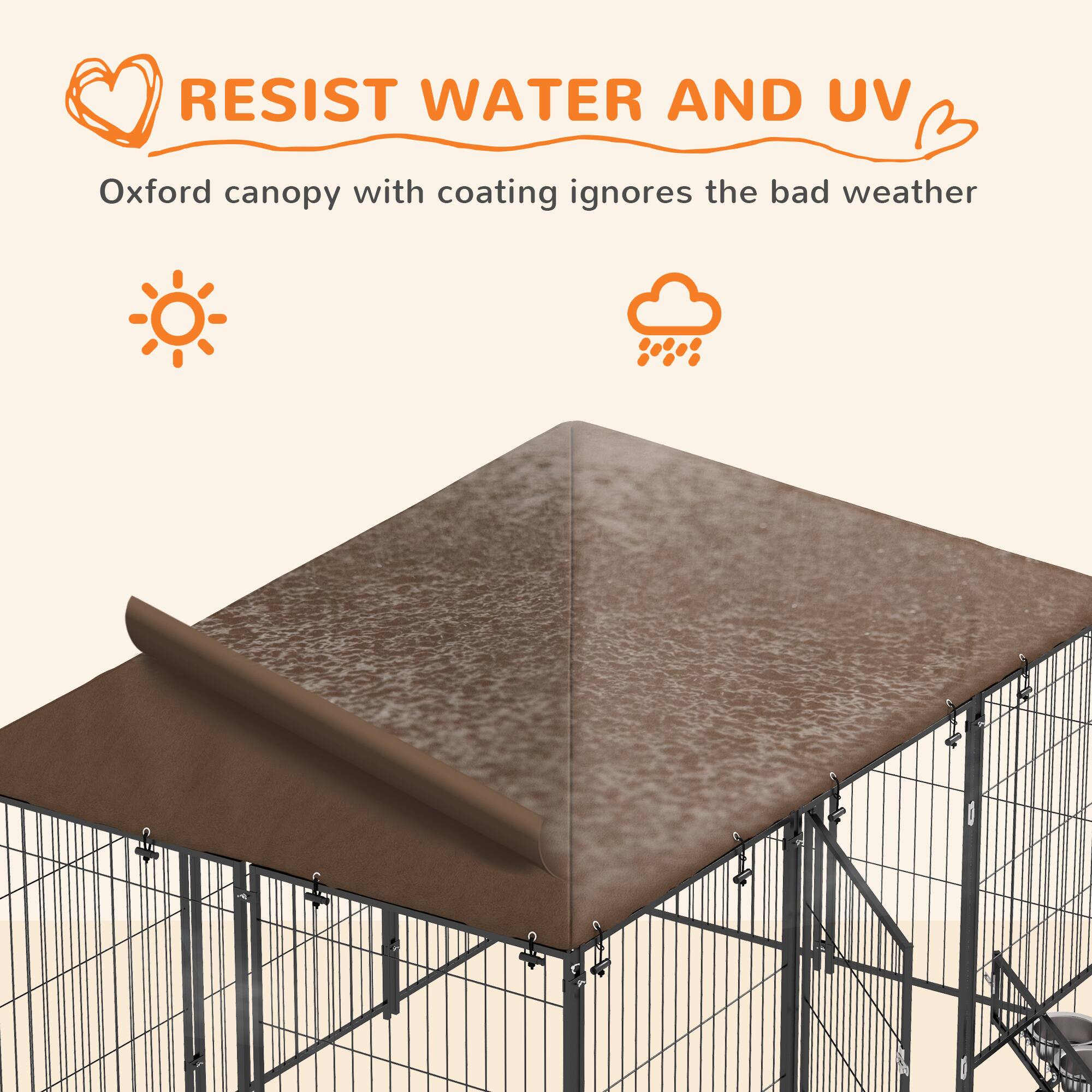 RESIST WATER AND UV  
Oxford canopy with coating ignores the bad weather