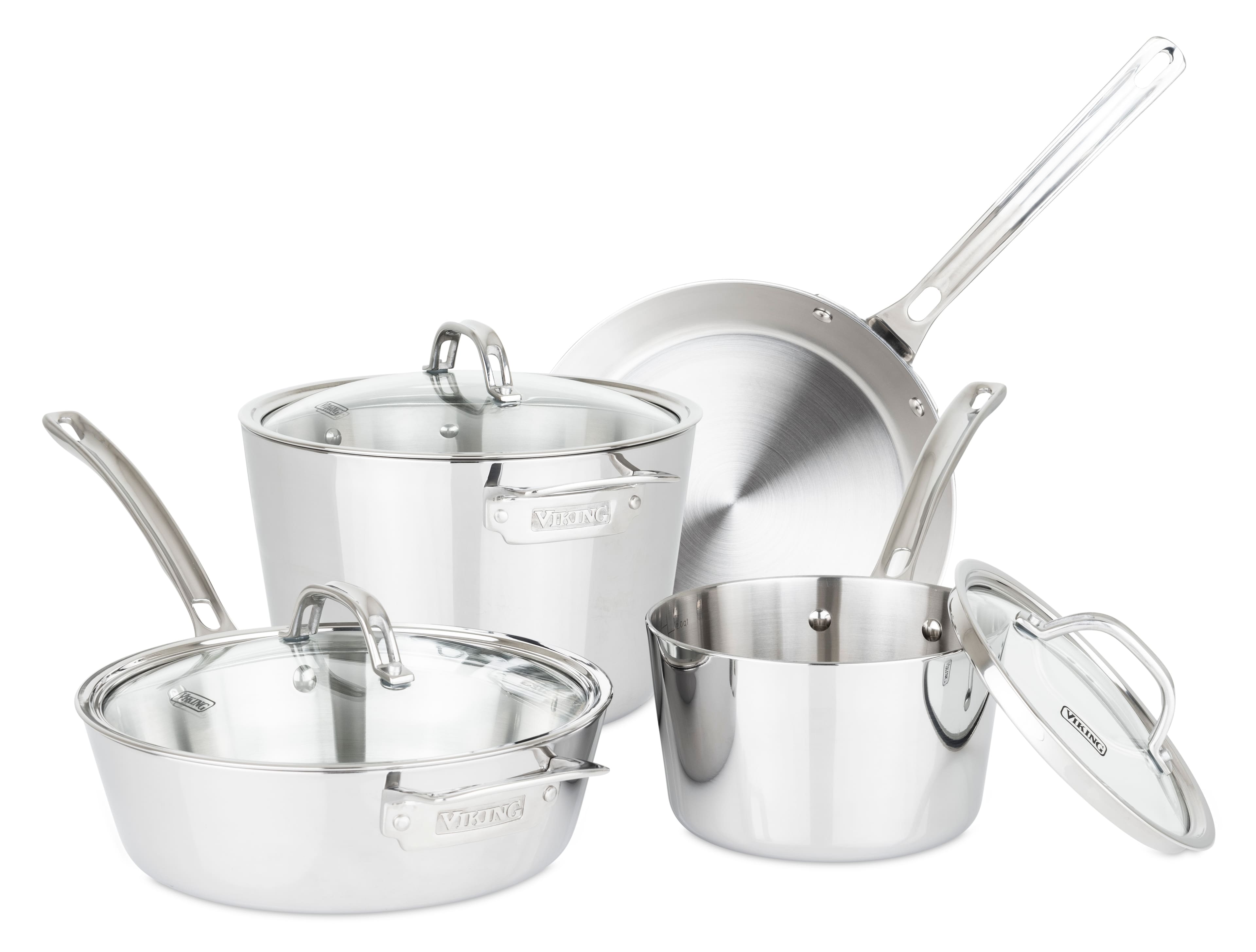 Viking - Contemporary 3 Ply 7-Piece Cookware Set- Mirror - Stainless Steel - Angle_Zoom