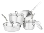 Angle. Viking - Contemporary 3 Ply 7-Piece Cookware Set- Mirror - Stainless Steel.