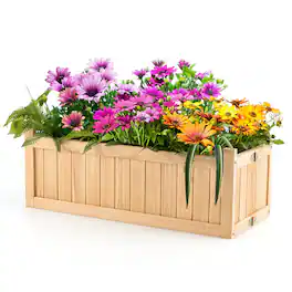 Gymax - Outdoor Wooden Planter Box Folding Raised Garden Plant Container w/ Drainage Hole - Natural
