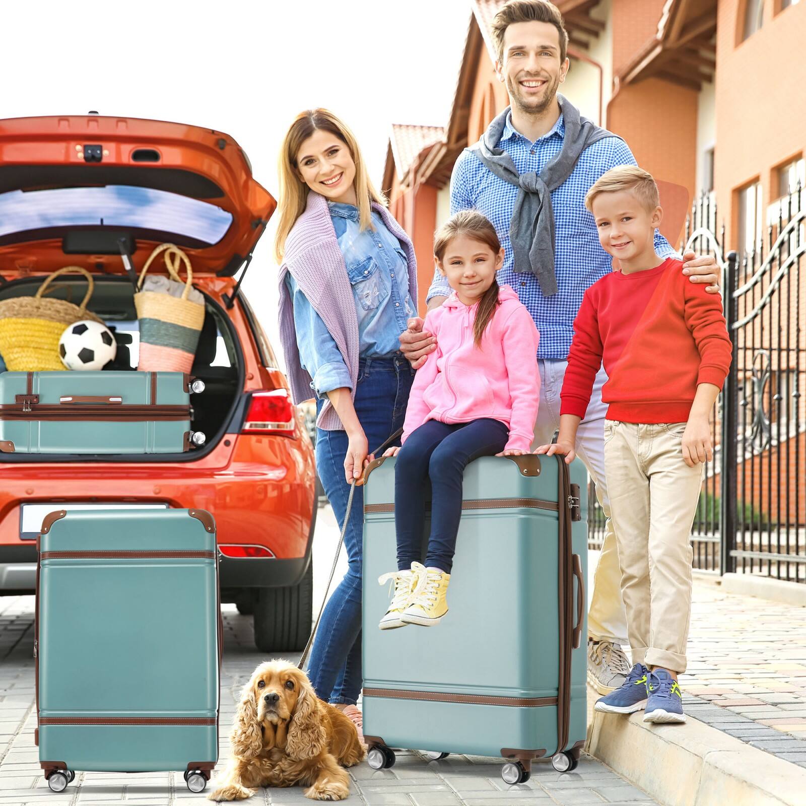 Alt View 1. Ecooso - Hardshell Luggage Sets 4 Pieces 20"+24"+28" Luggages and Cosmetic Case Spinner Suitcase with TSA Lock  Lightweight - Green.