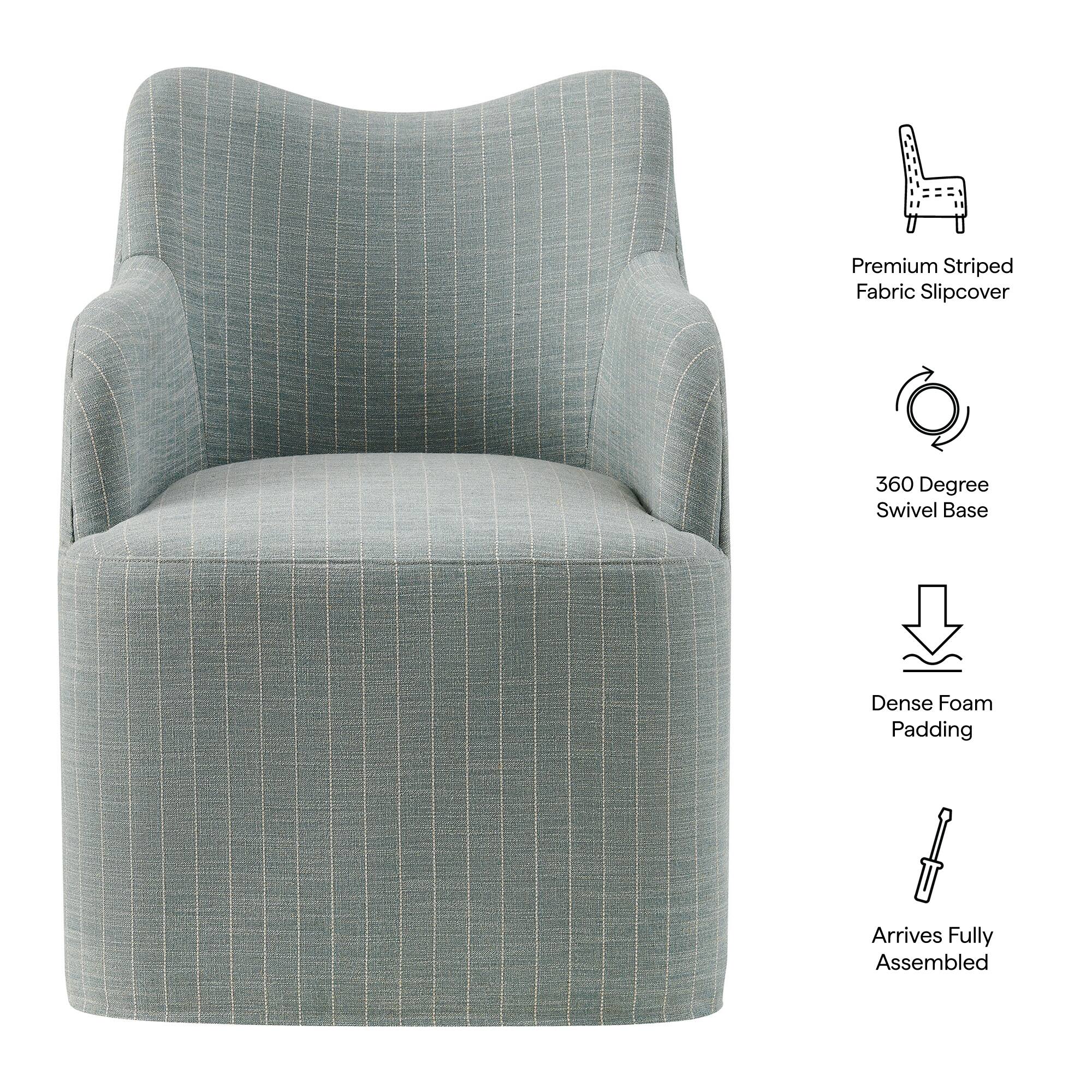 Premium Striped Fabric Slipcover  
360 Degree Swivel Base  
Dense Foam Padding  
Arrives Fully Assembled