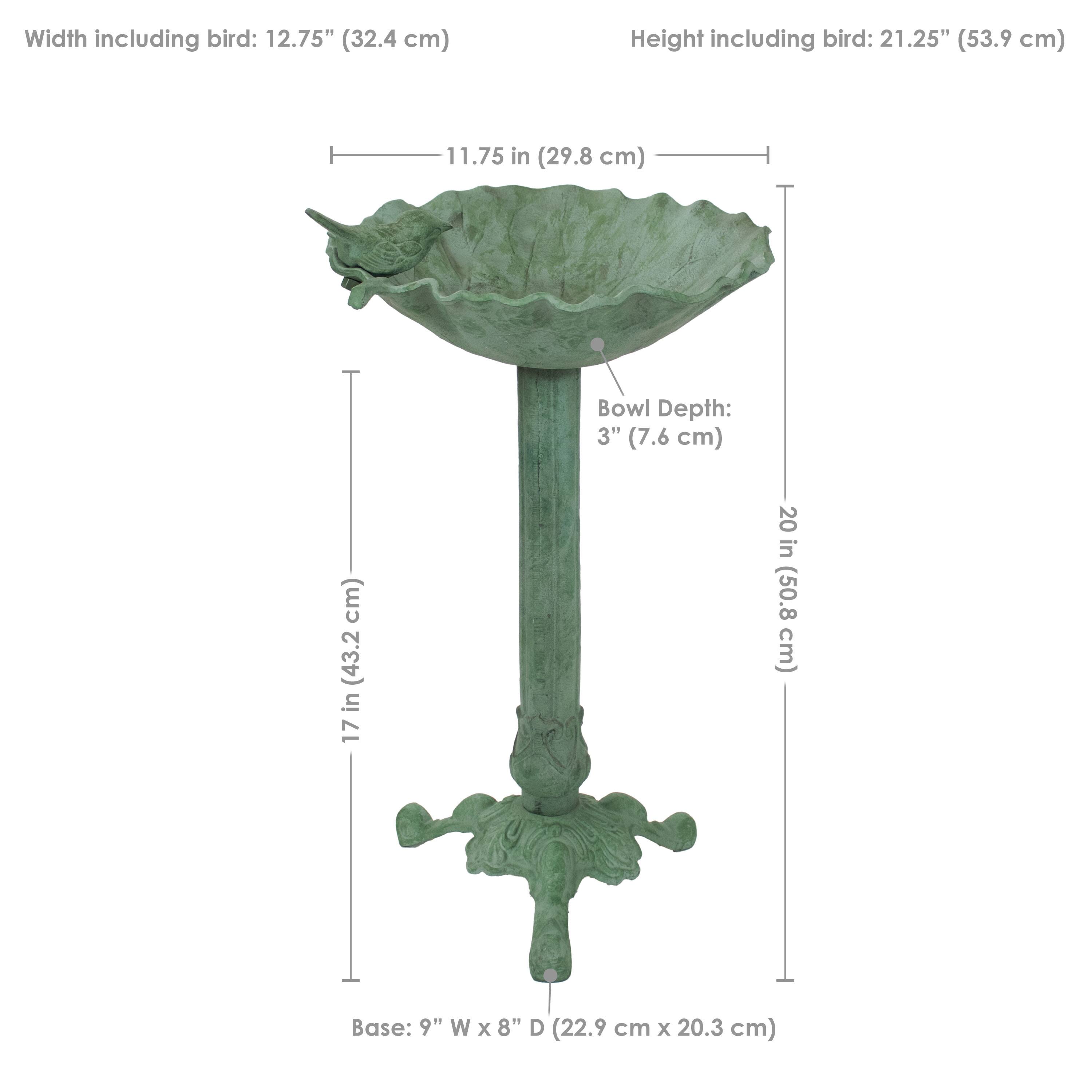 Width including bird: 12.75" (32.4 cm)  
Height including bird: 21.25" (53.9 cm)  
Bowl Depth: 3" (7.6 cm)  
Base: 9" W x 8" D (22.9 cm x 20.3 cm)
