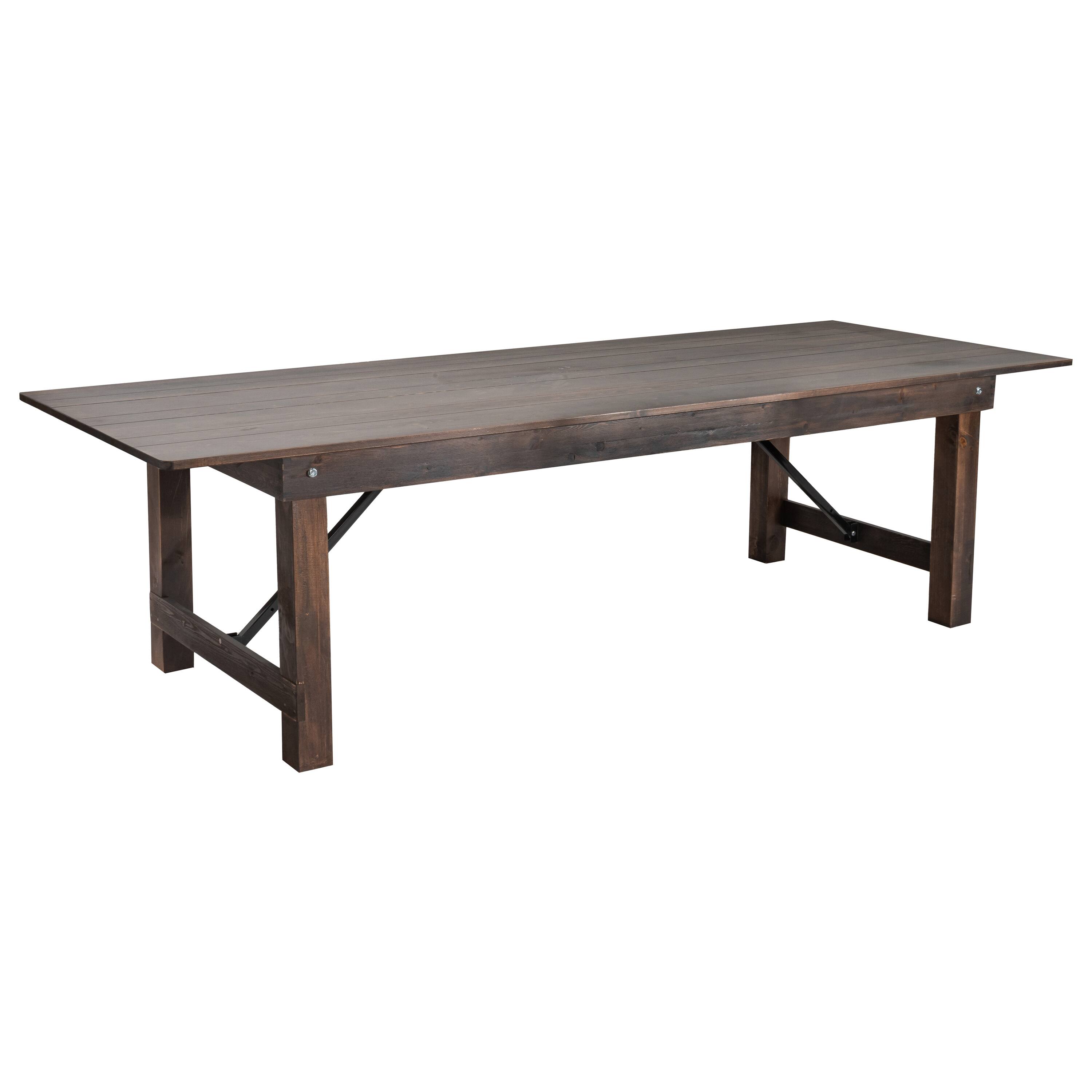 Front. Flash Furniture - HERCULES 9' x 40" Rectangular Antique Rustic Mahogany Solid Pine Folding Farm Table - Brown.
