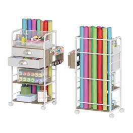 Paradigms Interiors - Rolling Craft Storage Cart With 2 Fabric Drawers & Lockable Wheels Diy Organizer For Wrapping Paper Paints - Default