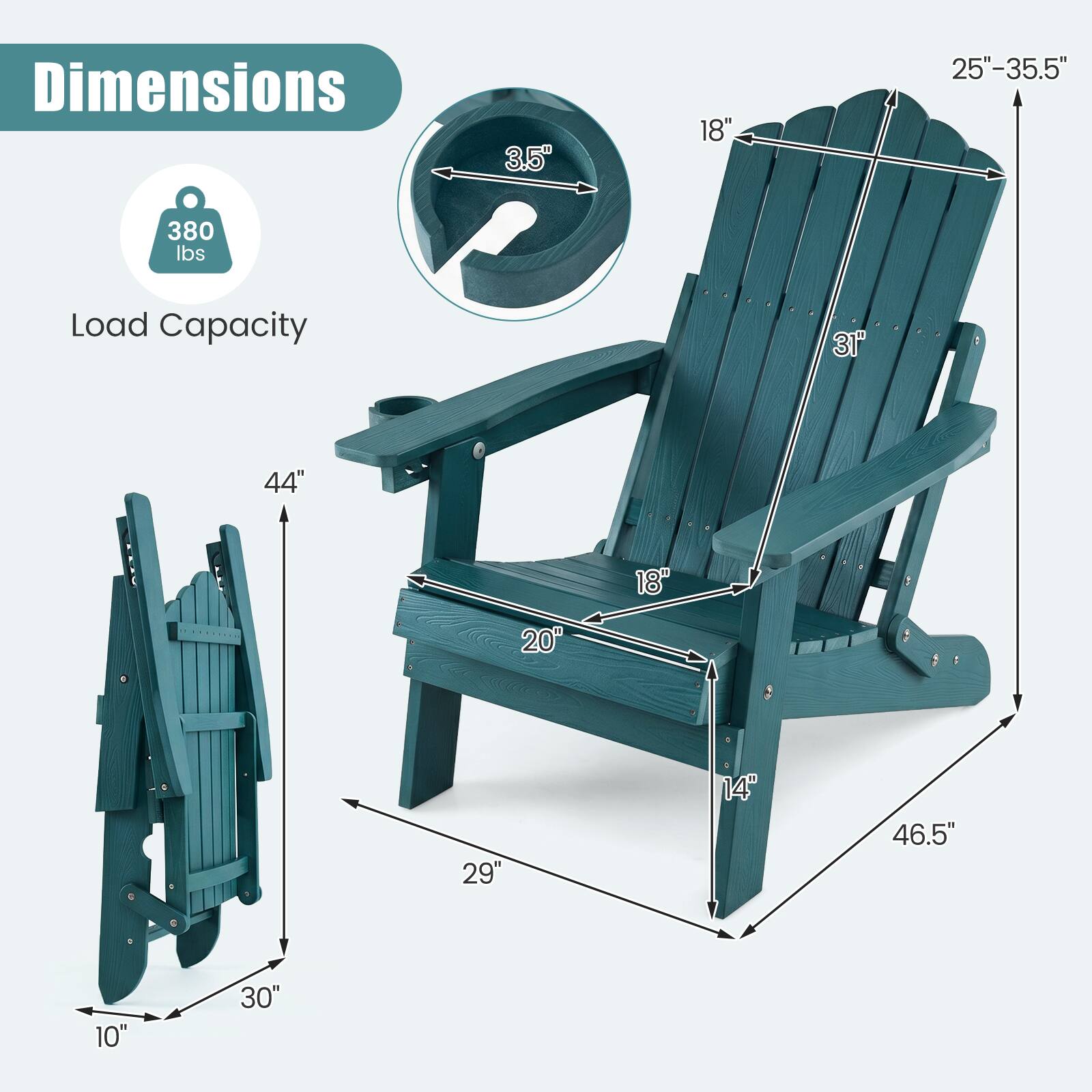 Dimensions: 3.5" 18" 25"-35.5" 380 lbs Load Capacity: 31" 44" 18" 20" 29" 14" 46.5" 10" 30"