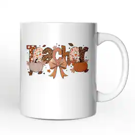 OrnamentallyYou - Teacher Coquette Autumn Mug, Cozy Fall Pumpkin Gift - White