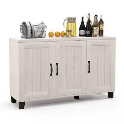 Front. Costway - 3-Door Buffet Sideboard Storage Credenza Cabinet Console Adjustable Shelf White Wash - White Wash.