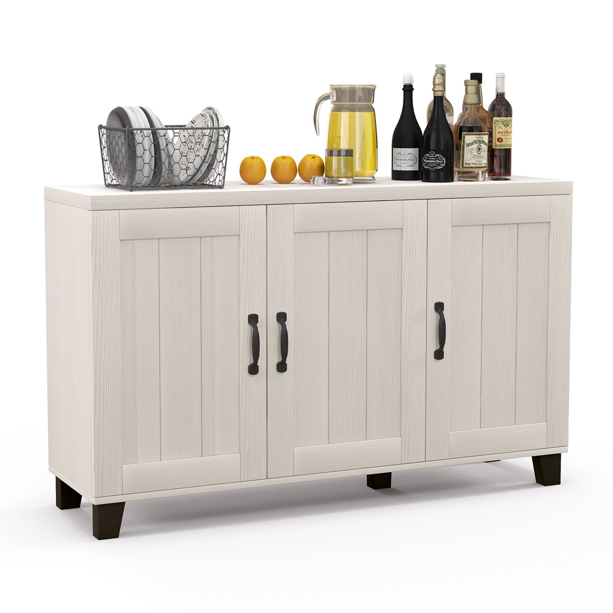 Costway - 3-Door Buffet Sideboard Storage Credenza Cabinet Console Adjustable Shelf - White Wash