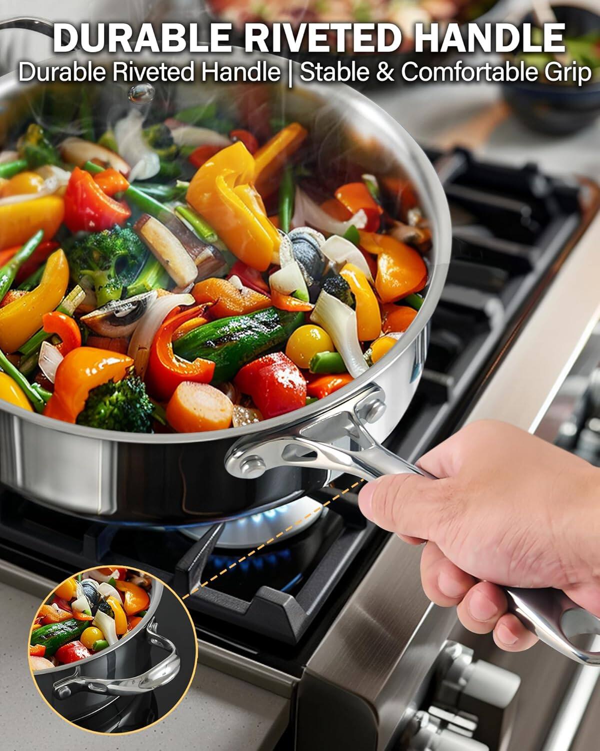 DURABLE RIVETED HANDLE  
Durable Riveted Handle | Stable & Comfortable Grip