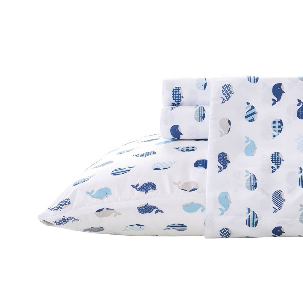 Alt View 3. Gracie Mills - Gracie Mills Lila Novelty Printed Microfiber Sheet Set - Blue Whales.