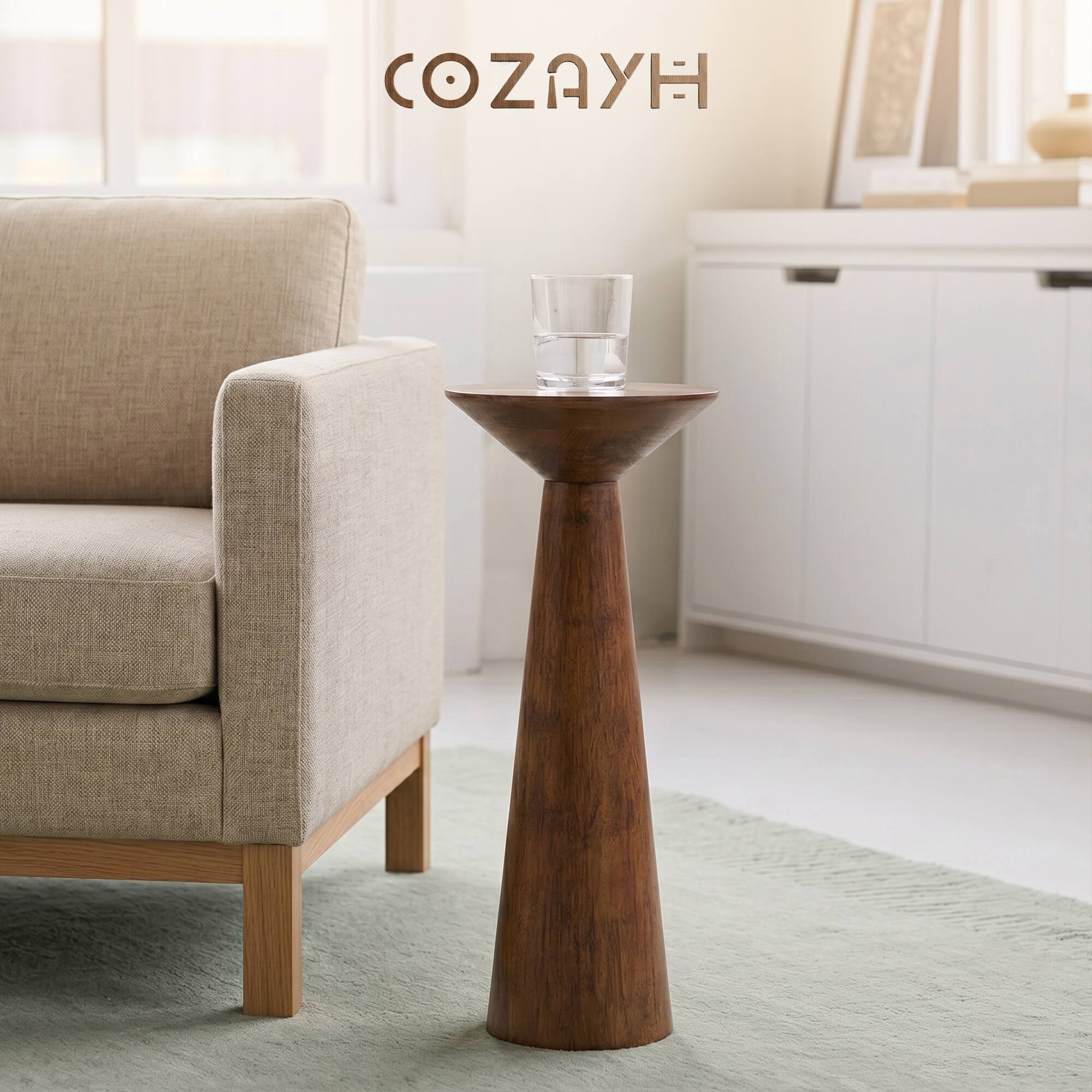 Alt View 5. COZAYH - COZAYH Pedestal Tall Round Martini Table for Living Rooms or Bedrooms, Brown - Honey Walnut.