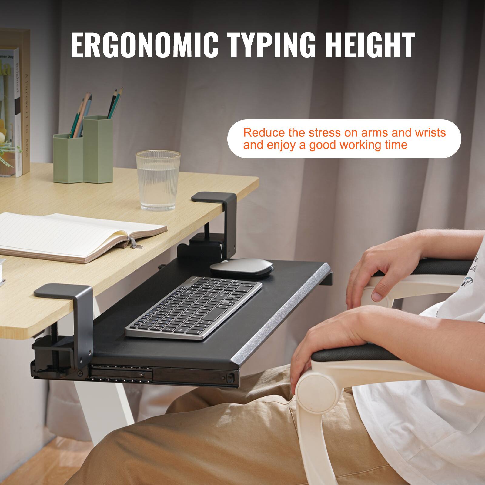 - ERGONOMIC TYPING HEIGHT
- Reduce the stress on arms and wrists and enjoy a good working time