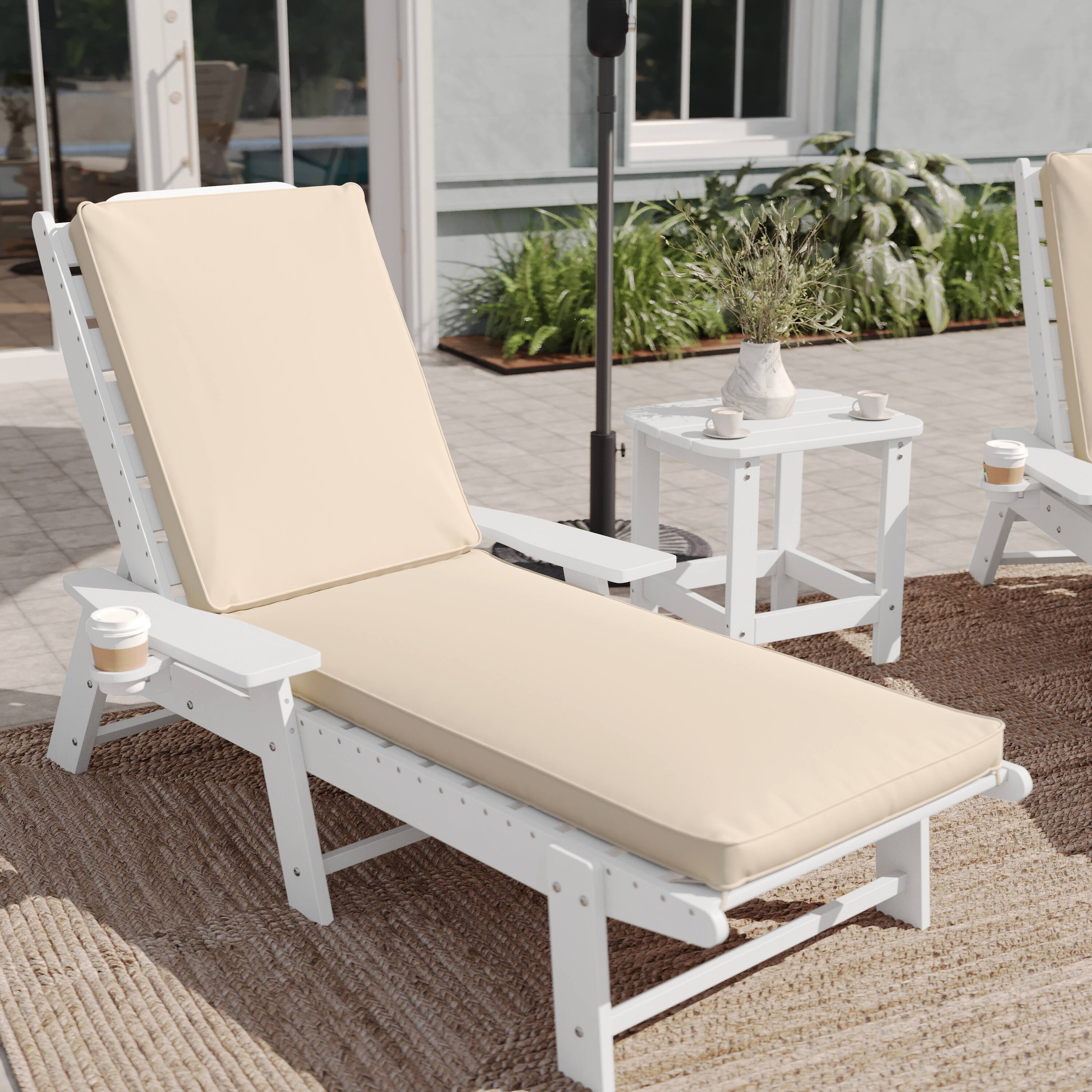 Alt View 1. Emma + Oliver - Kavala Outdoor Water-Resistant Chaise Lounge Patio Cushion - Beige.