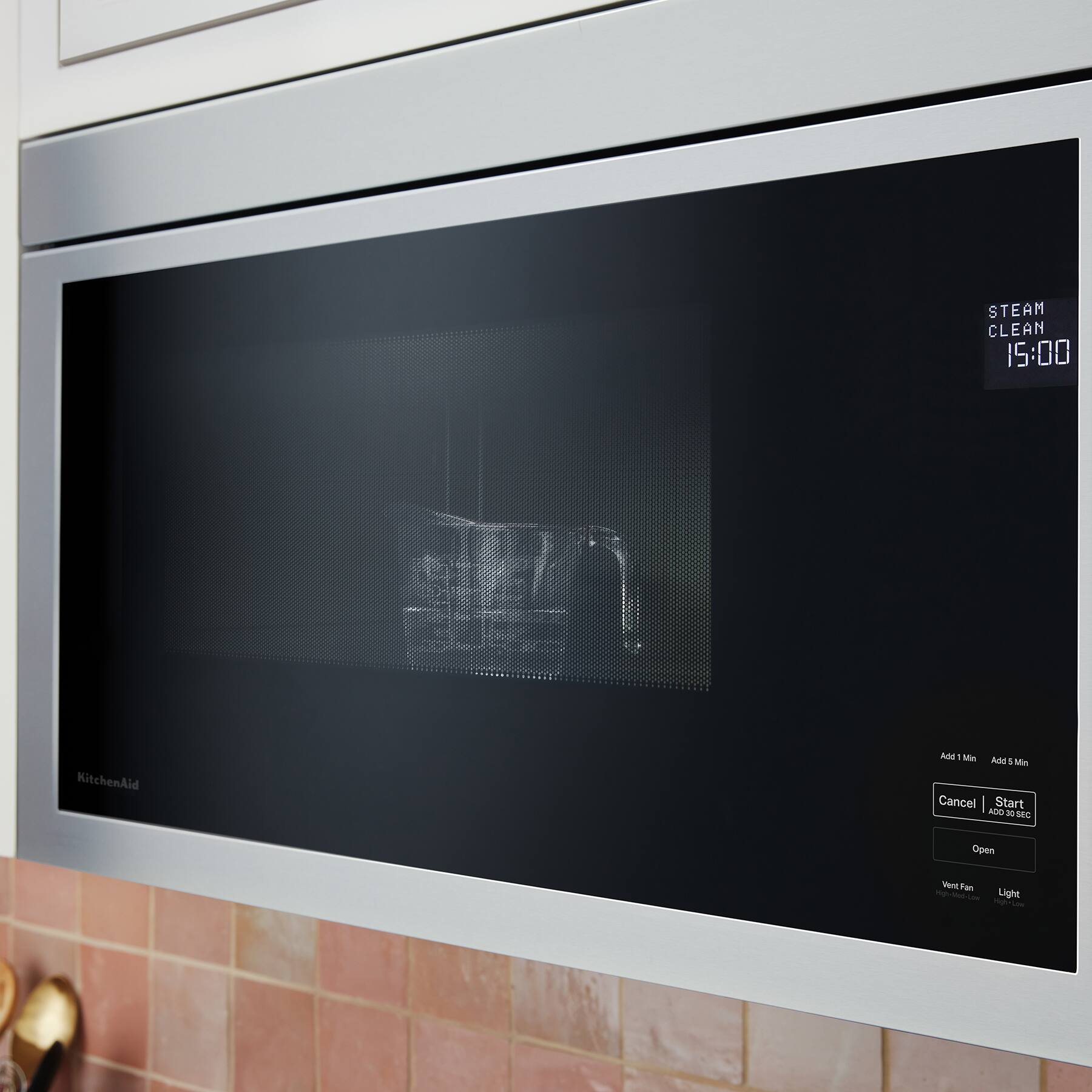 Steam Clean 15:00! KitchenAid Steam Clean 30 sec. Add 30 sec. Open Ve Fa Light.