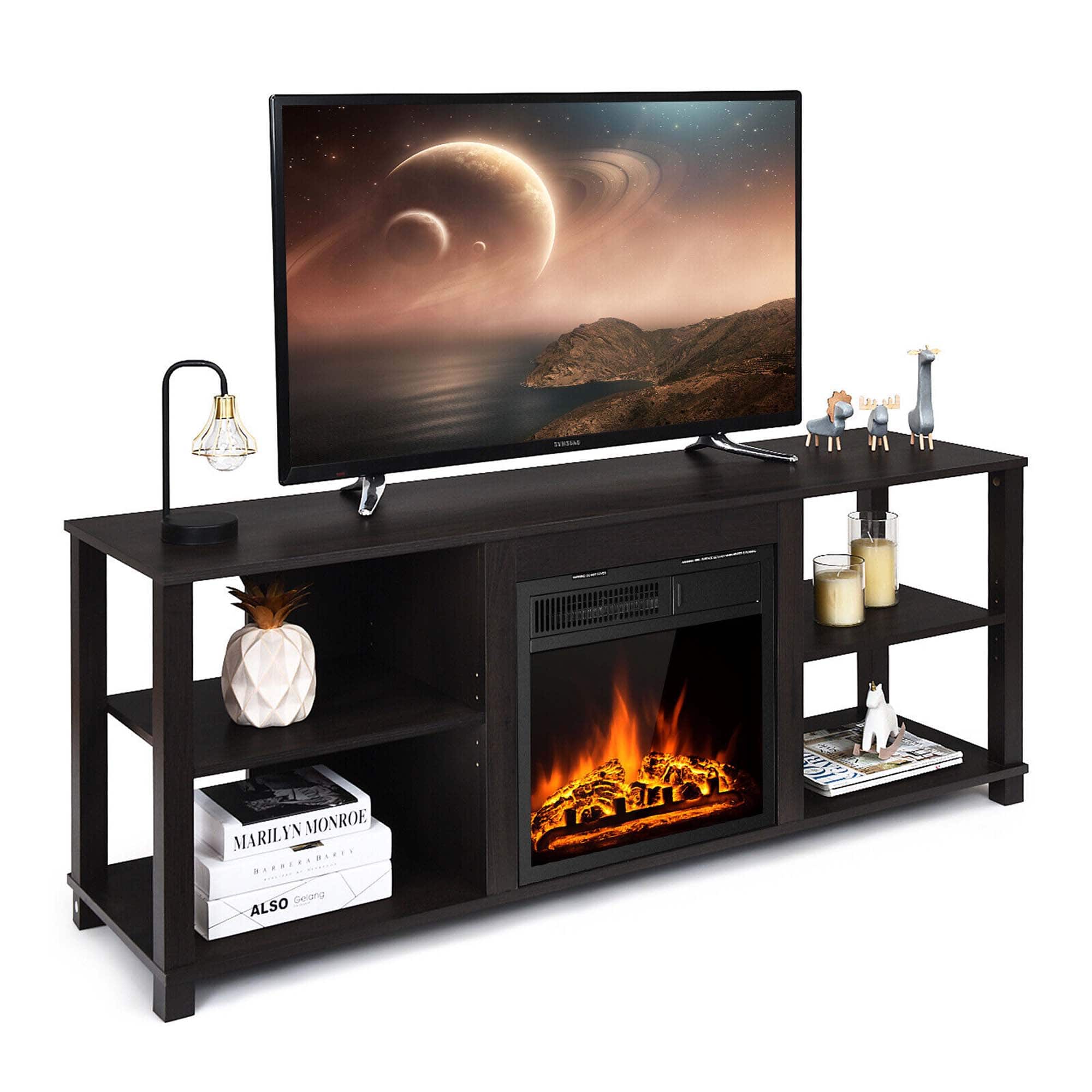 Costway - 59" Fireplace TV Stand Entertainment Center w/ 18" 1500W Electric Fireplace - Dark Brown