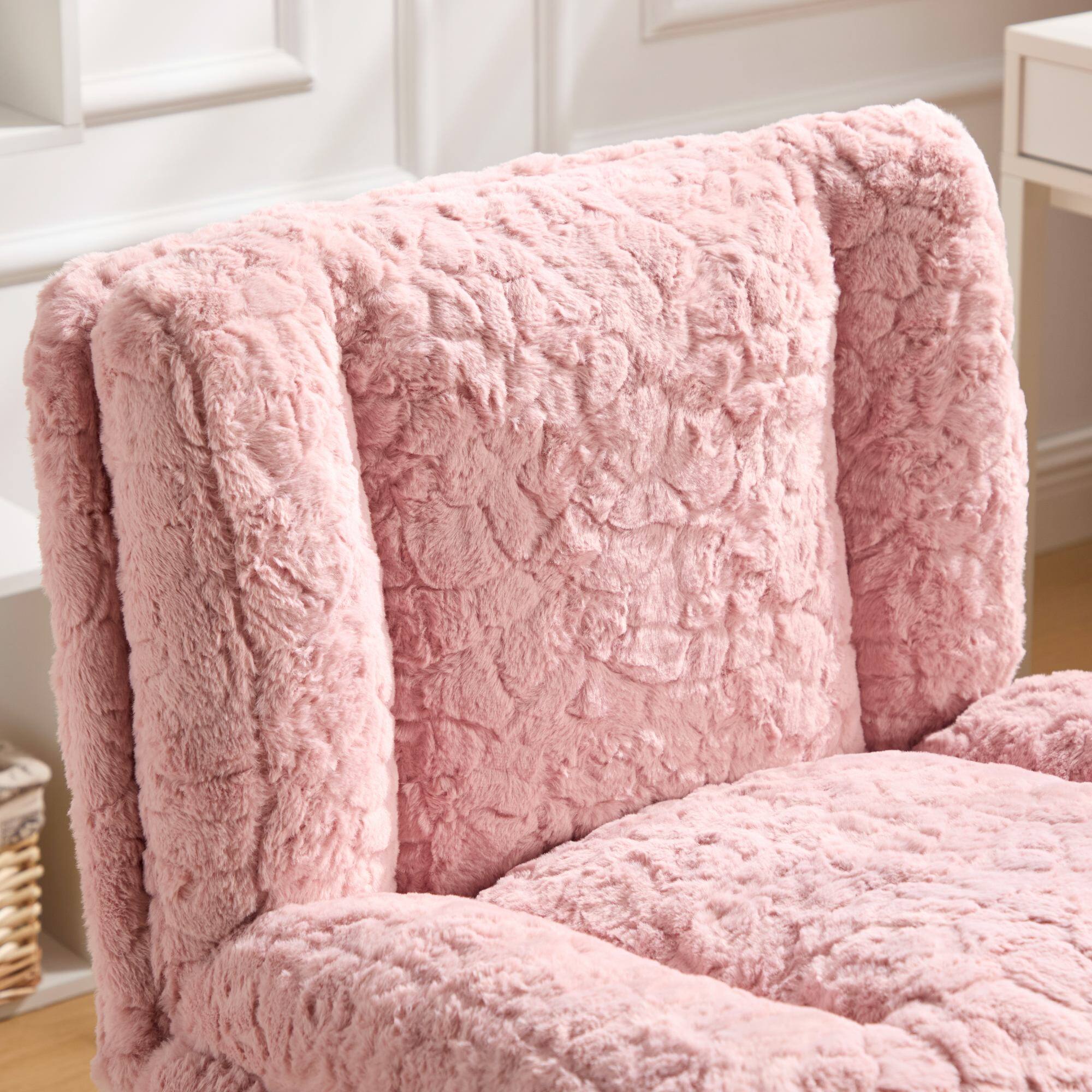 Alt View 8. GOODSILO - Extra Wide Plush Faux Fur Office Chair with Adjustable Height and 360-Degree Swivel for Home Workspace - Pink.