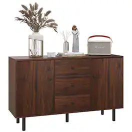 Homcom - Sideboard Buffet Kitchen Cabinet with 2 Cupboards, Drawers and Adjustable Shelves, Coffee Bar Cabinet for Living Room - Rustic Brown