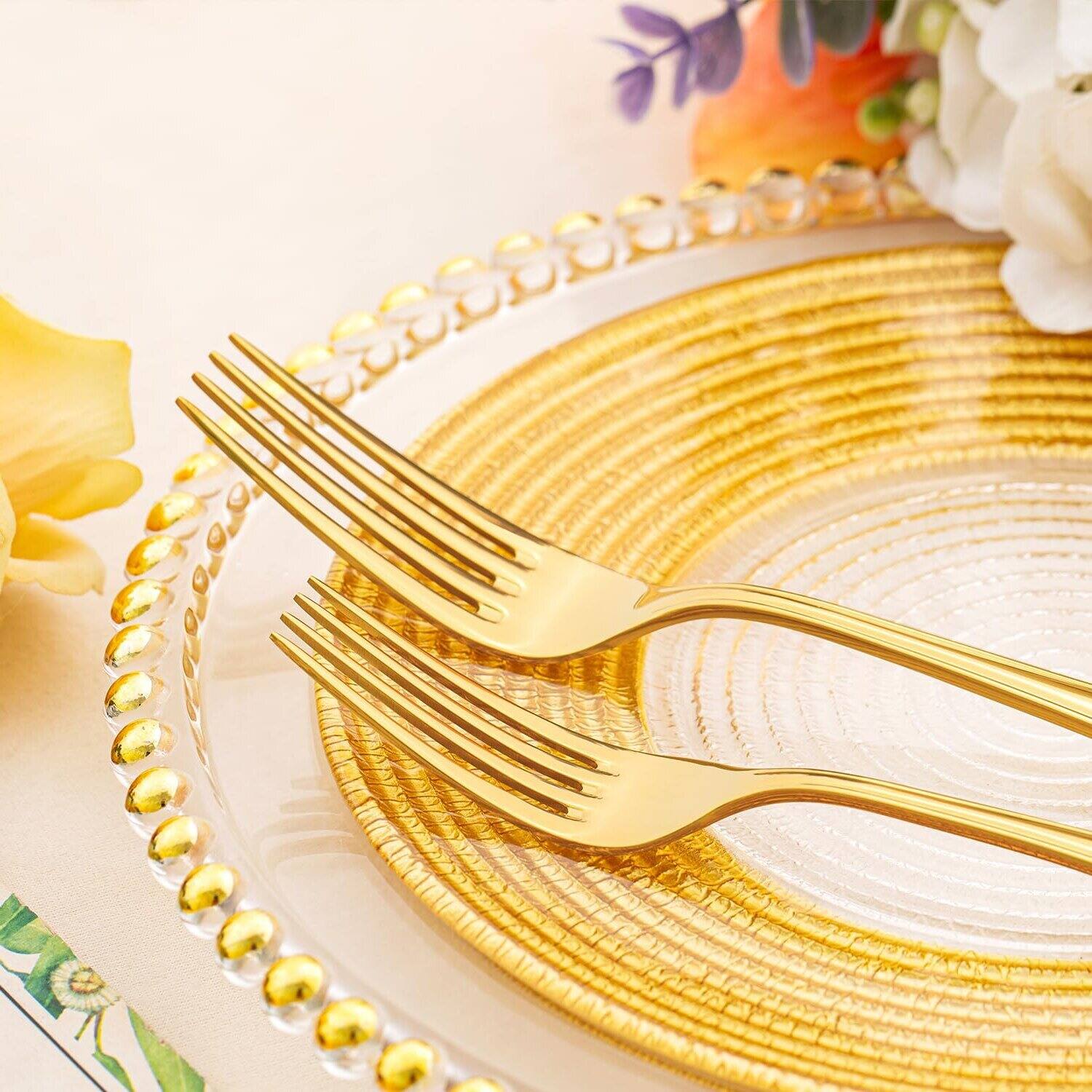 Back. Dazzed Corner - 40 Piece Silverware Set for 8, Stainless Steel Flatware Set - Gold.