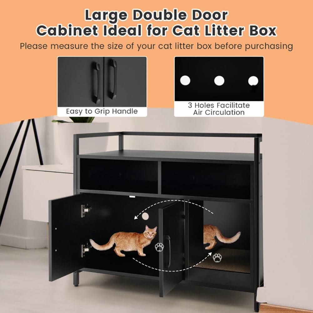 Large Double Door Cabinet Ideal for Cat Litter Box  
Please measure the size of your cat litter box before purchasing  

Easy to Grip Handle  
3 Holes Facilitate Air Circulation