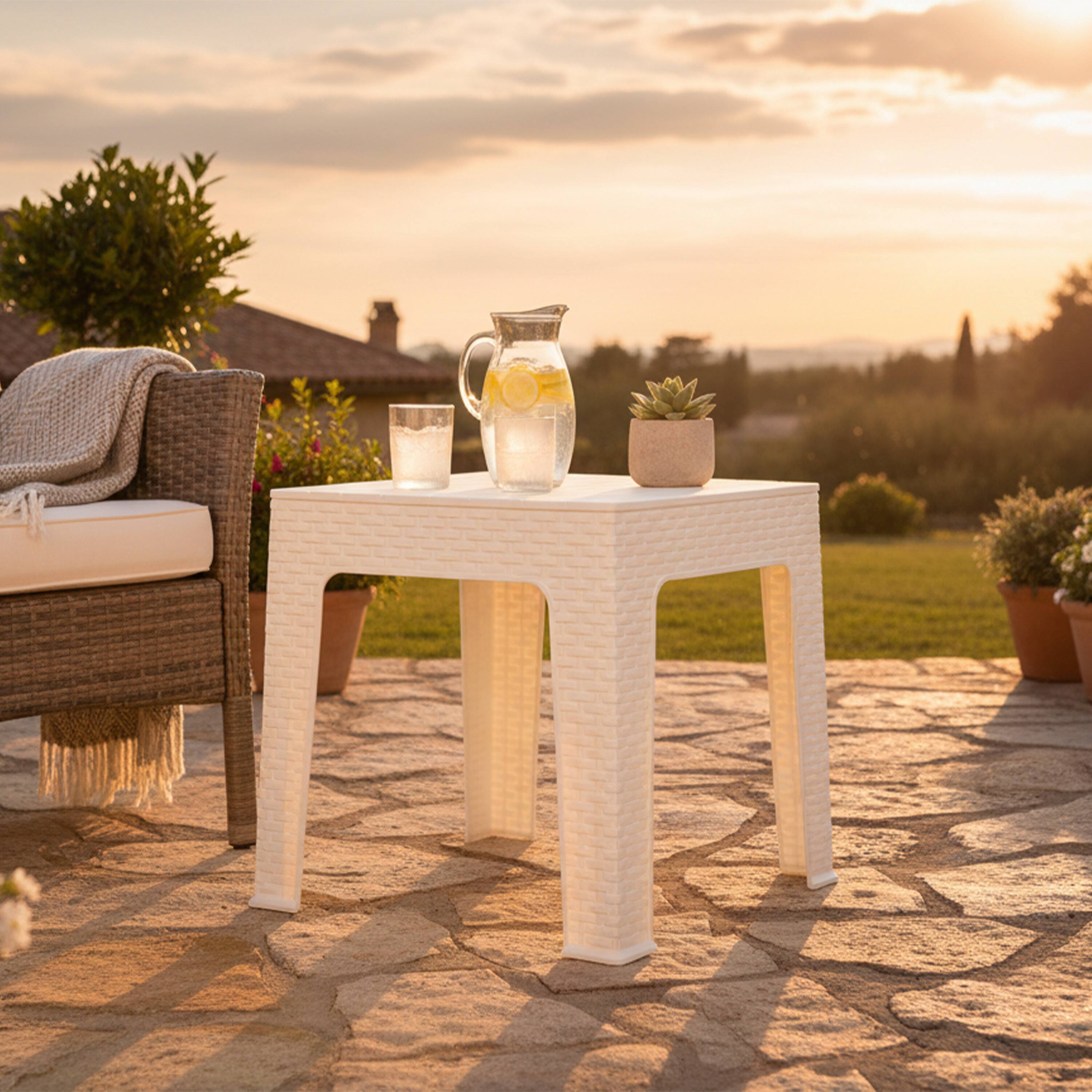 Alt View 7. Sunnydaze - 17.75" Plastic Square Patio Side Table - White.