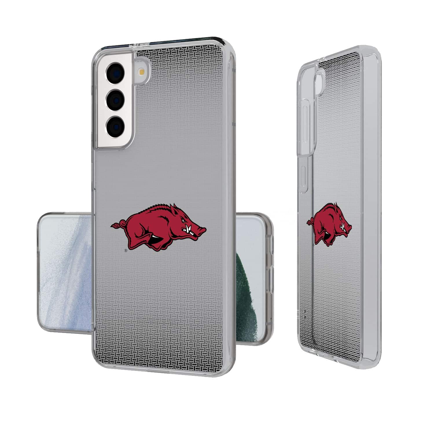 Front. Keyscaper - Arkansas Razorbacks Linen Logo Galaxy Clear Case - S24 - Multicolor.