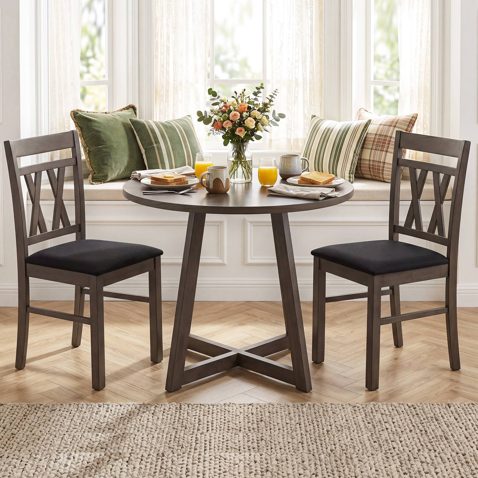 Alt View 1. Costway - Costway Dining Chairs Set of 4 with Solid Rubber Wood Frames for Dining Room, Living Room - Rustic Gray + Black.