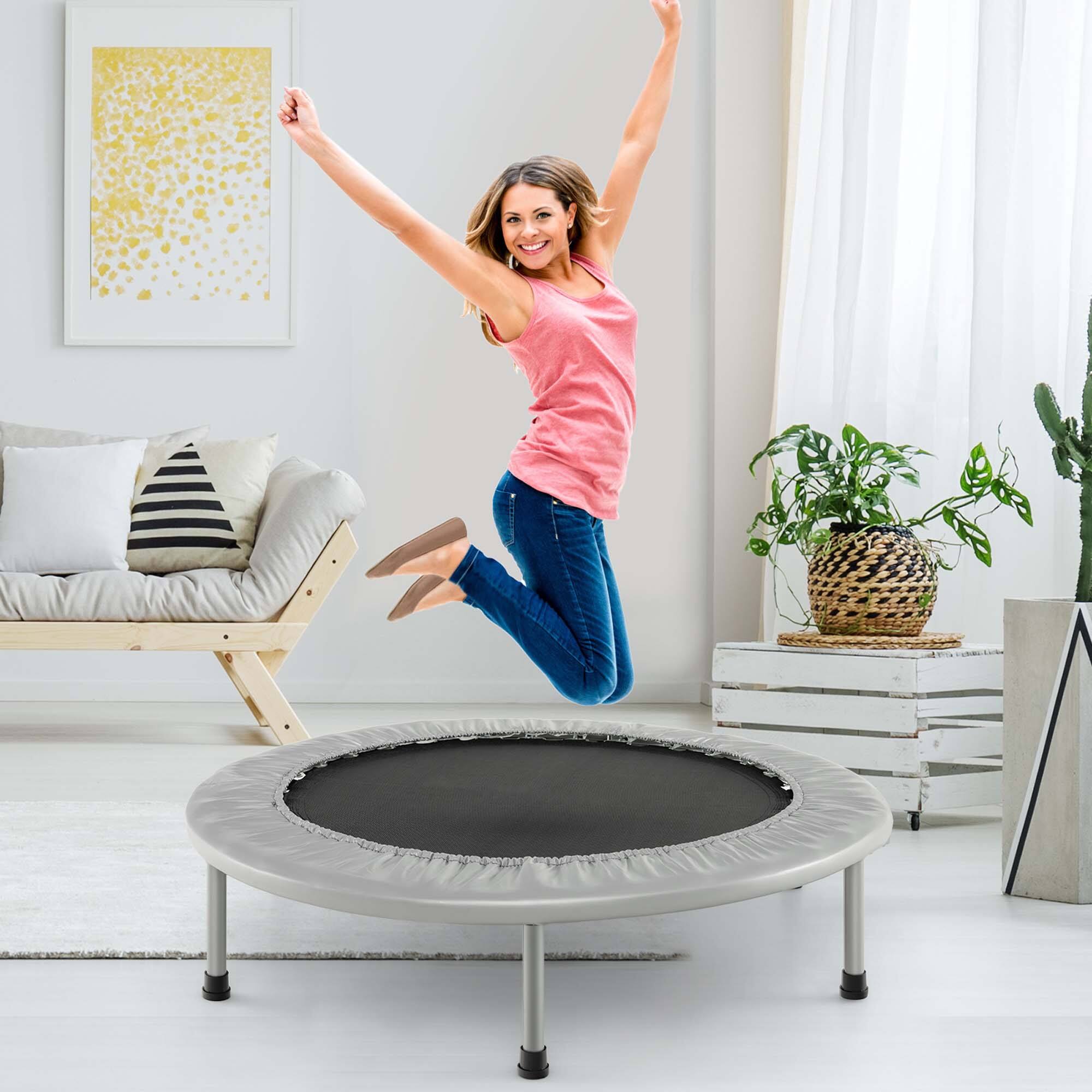 Alt View 4. Costway - Costway 38" Mini Folding Trampoline Portable Recreational Fitness Rebounder - Grey.