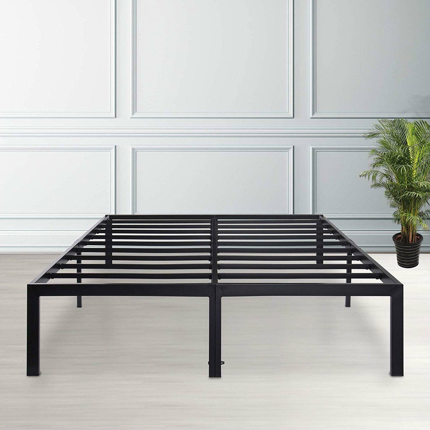 Alt View 1. Hivvago - Full size Heavy Duty Black Metal Platform Bed Frame - Black.
