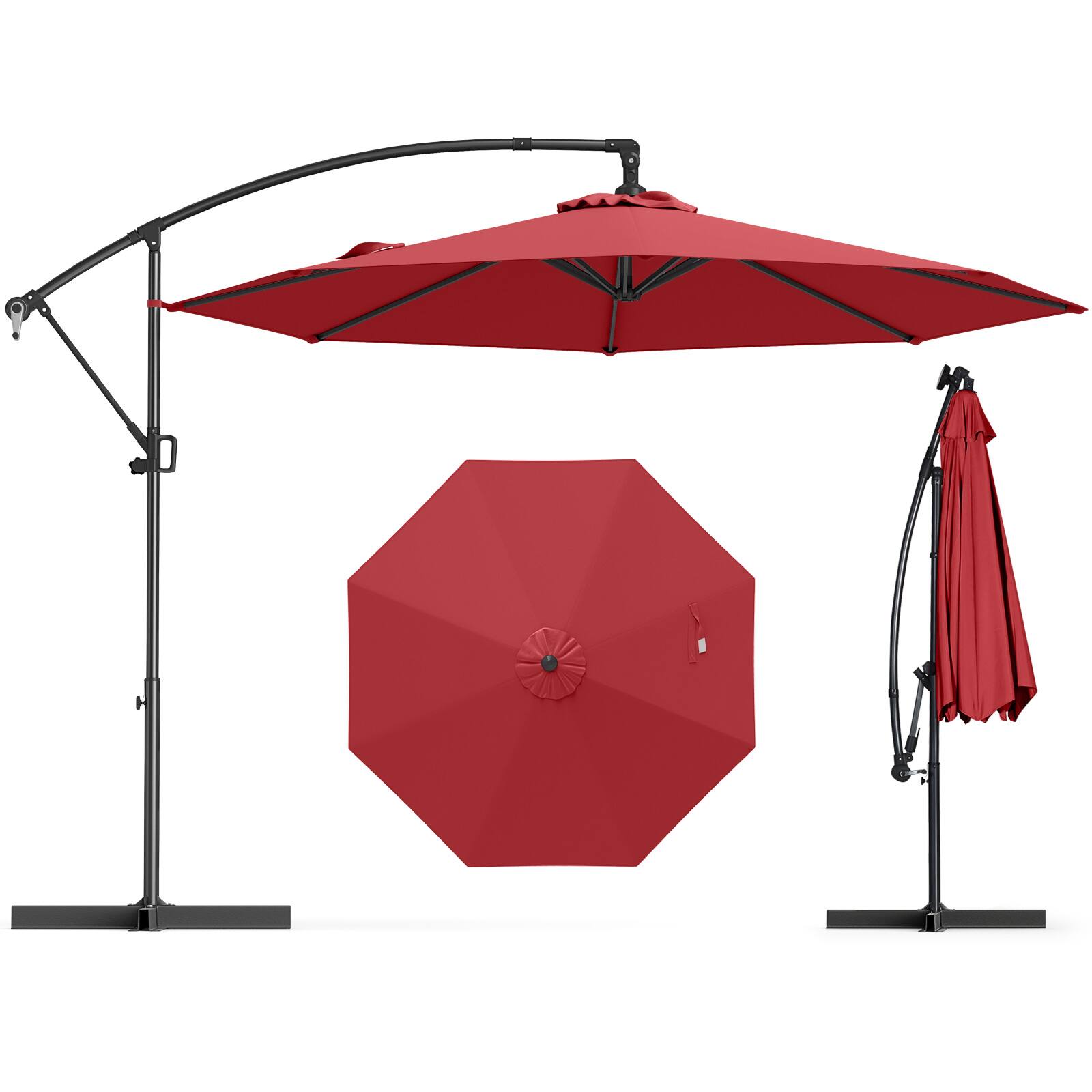 Back. SlickBlue - 10 Foot Offset Outdoor Umbrella with Base and Adjustable Infinite Tilt - Wine.