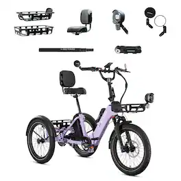 Lectric eBikes - XP Trike2 750 Foldable Long-Range eBike (Max 70mi/17mph) + Cargo Package/Support Seat/Seat Post/Headlight/Mirrors/Lock - Lavender Haze