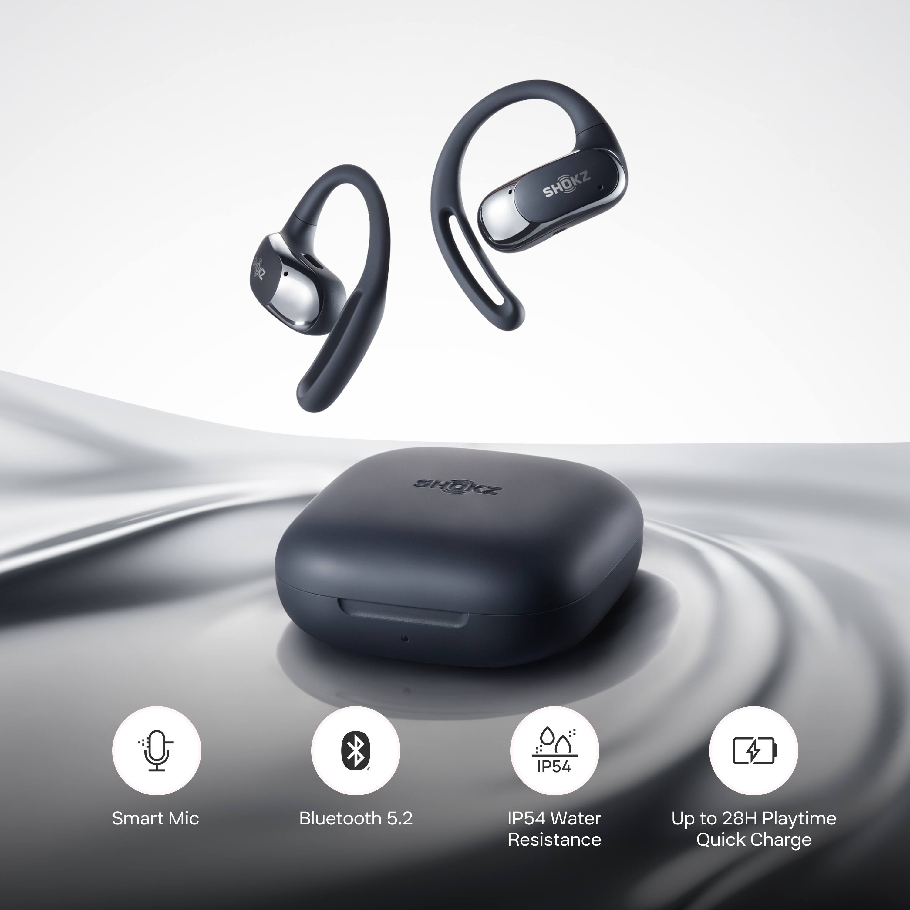 SHOKZ SH 1 IP54 Smart Mic Bluetooth 5.2 IP54 Water Resistance Up to 28H Playtime Quick Charge