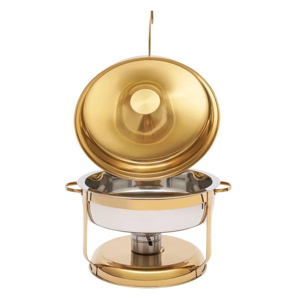Alt View 2. Home Collection - 9L Round Chafing Dish Food Warmer Server Dish with Top Lid – Stainless Steel Buffet Server - Gold.