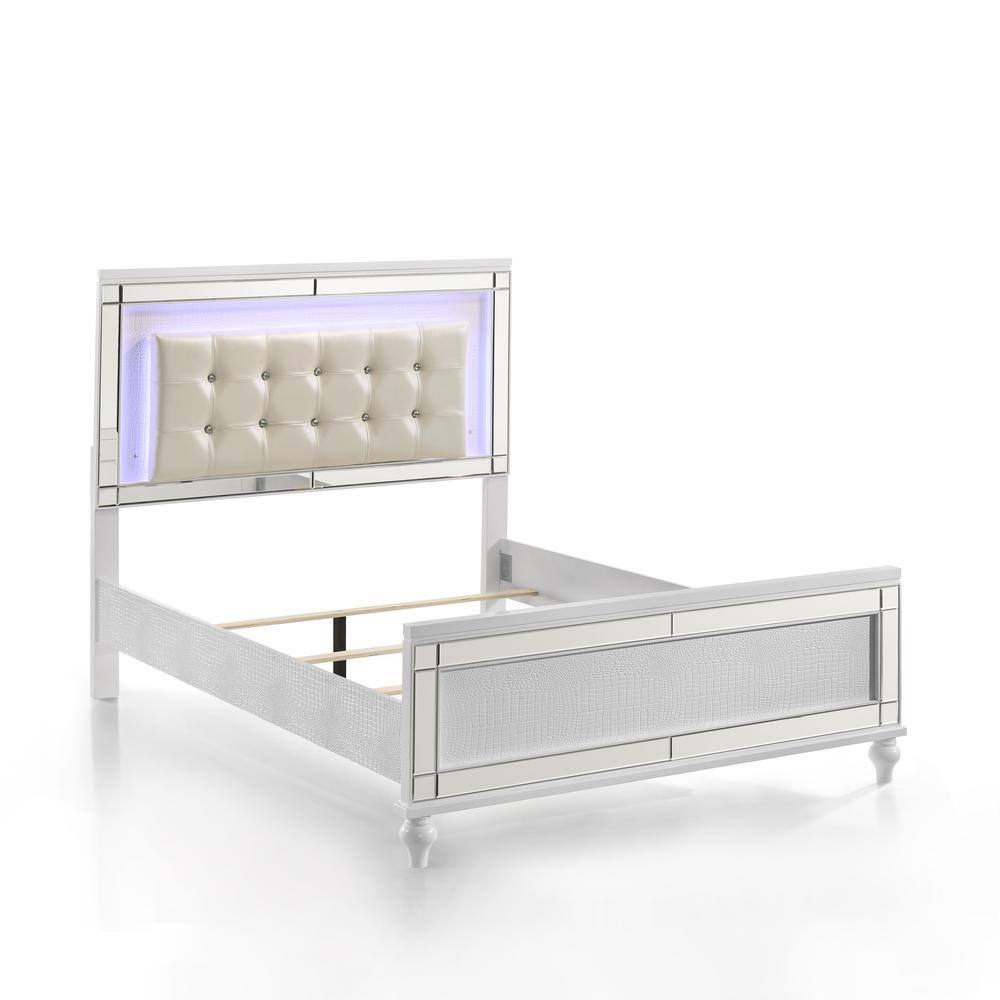 Left. New Classic Furniture - Furniture Valentine Solid Wood Full Size Lighted Bed in White - White.
