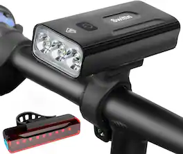 FINEAK - Rechargeable Front & Rear Bike Light Set - 5200mAh, Super Bright - Black