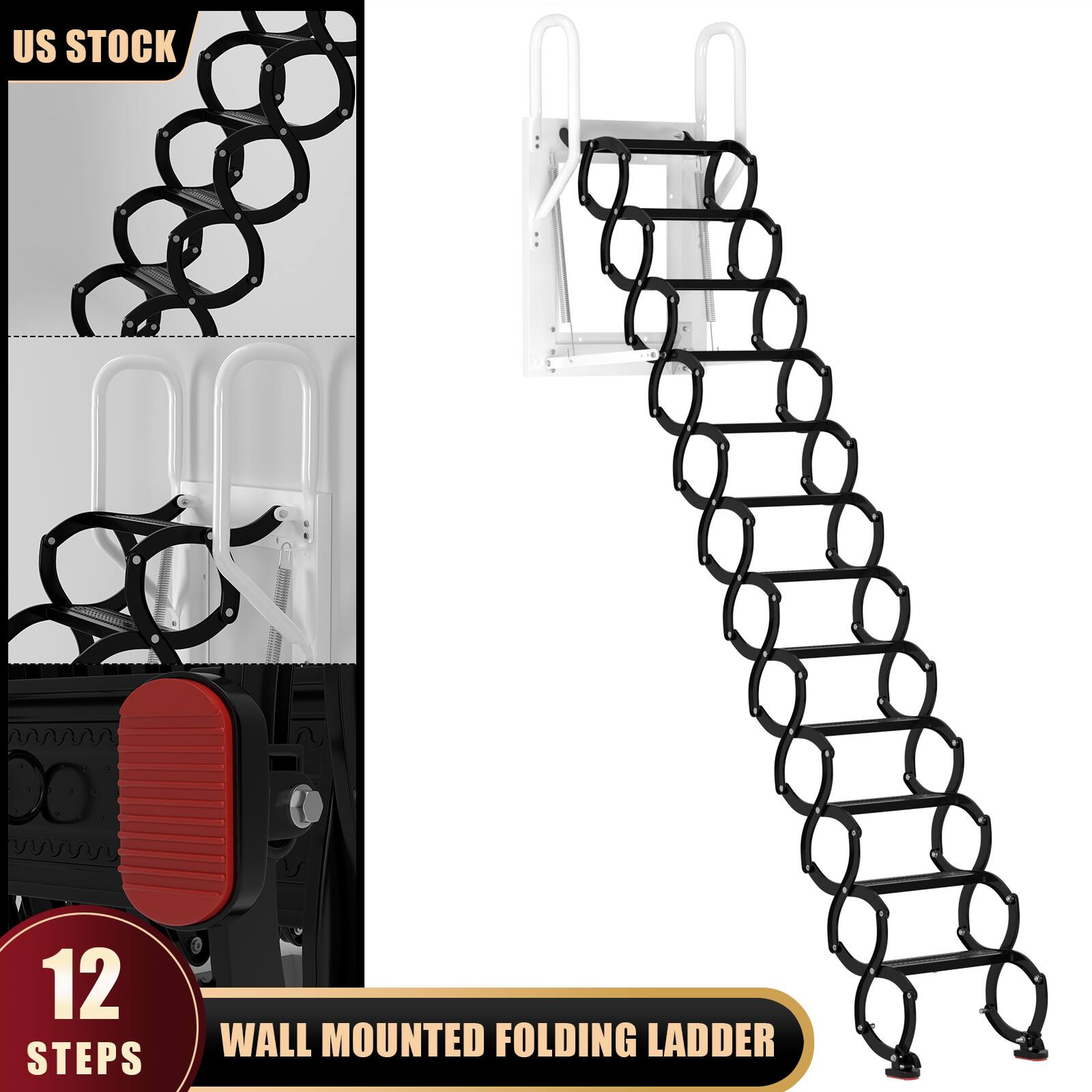 US STOCK

12 STEPS

WALL MOUNTED FOLDING LADDER