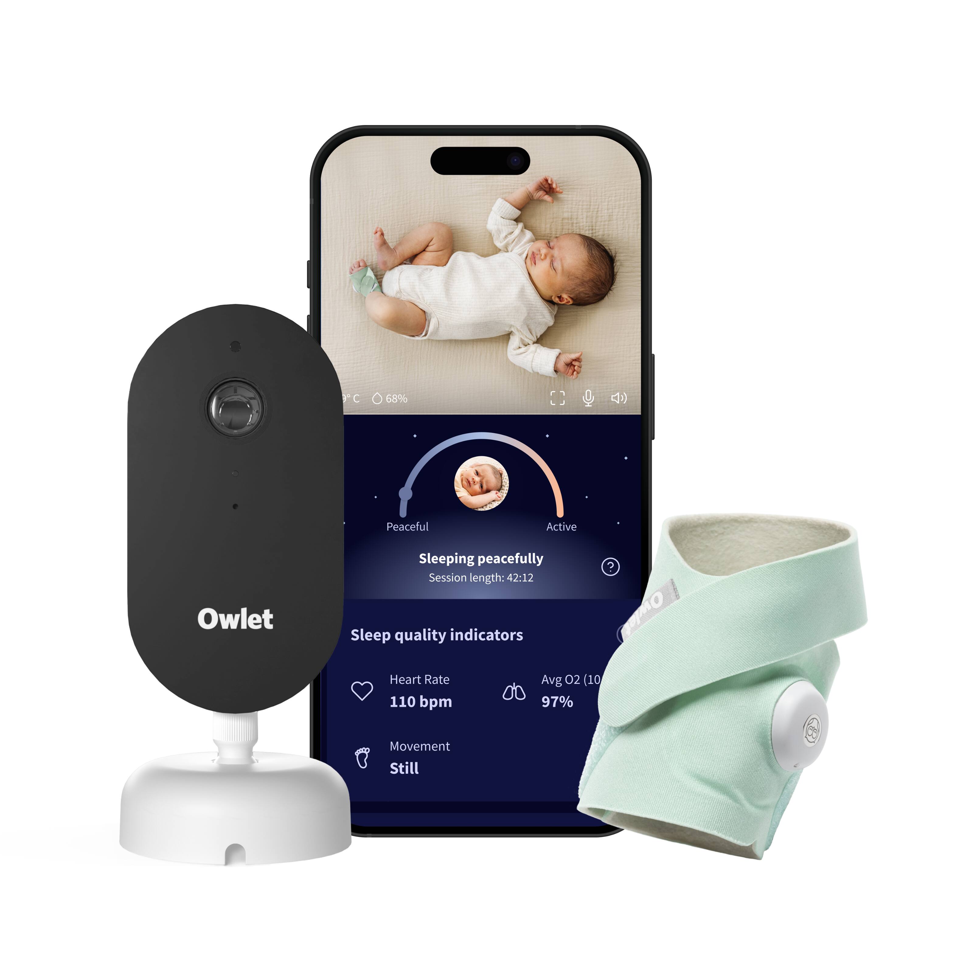 63% C

Peaceful Active Owlet Sleeping peacefully

Session length: 42:12

Sleep quality indicators

Heart Rate Avg 02 (10 110 bpm 97% Movement Still

Owlet