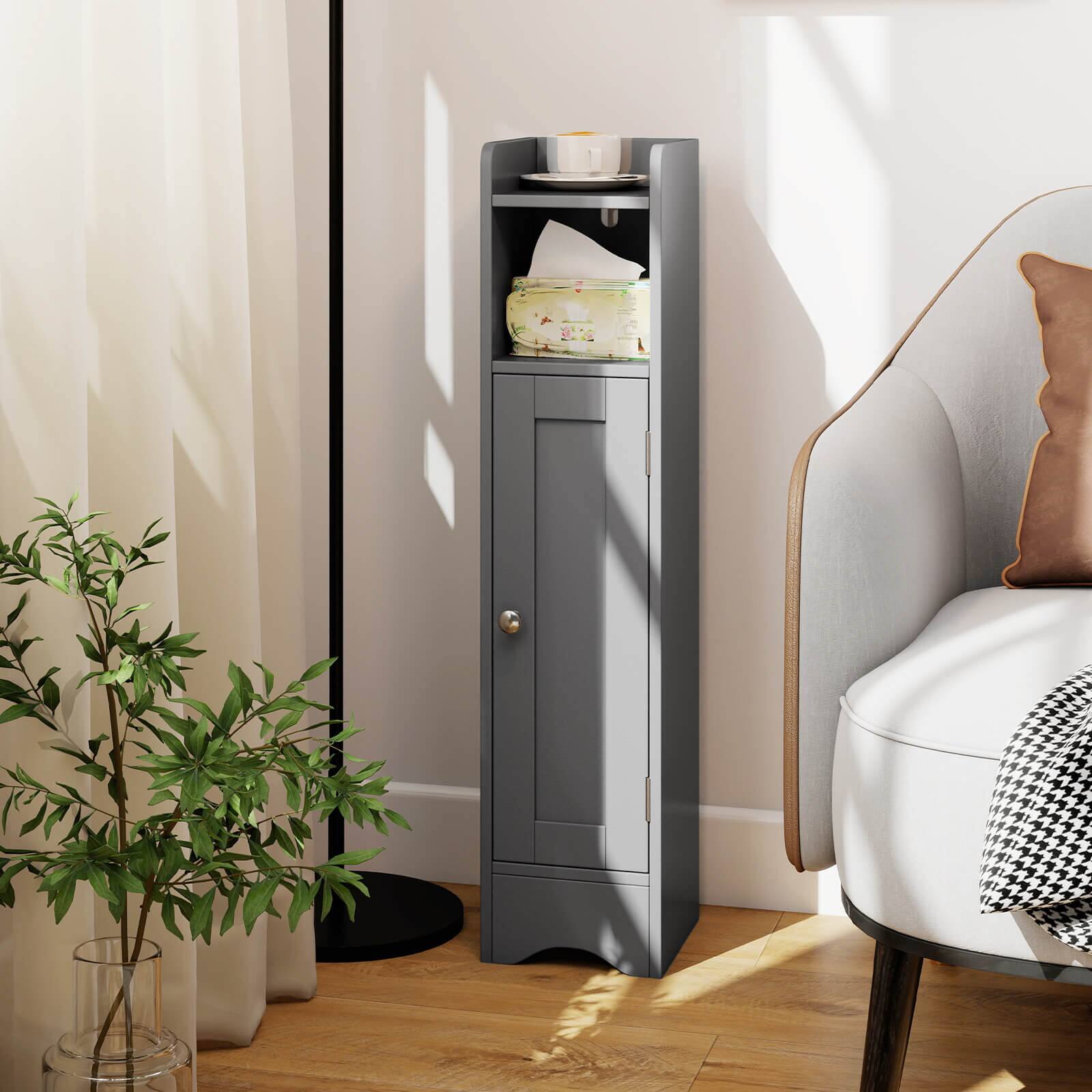 Alt View 5. Costway - Costway Bathroom Storage Cabinet with Door Toilet Paper Holder Stand for Small Spaces Gray - Gray.